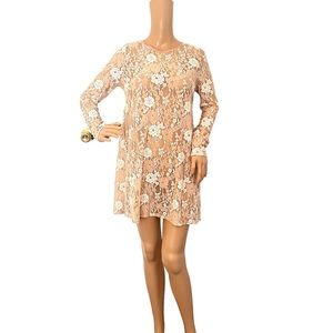 Lace Sheer Long Sleeves Mini Dress Size M Floral Mini Dress
